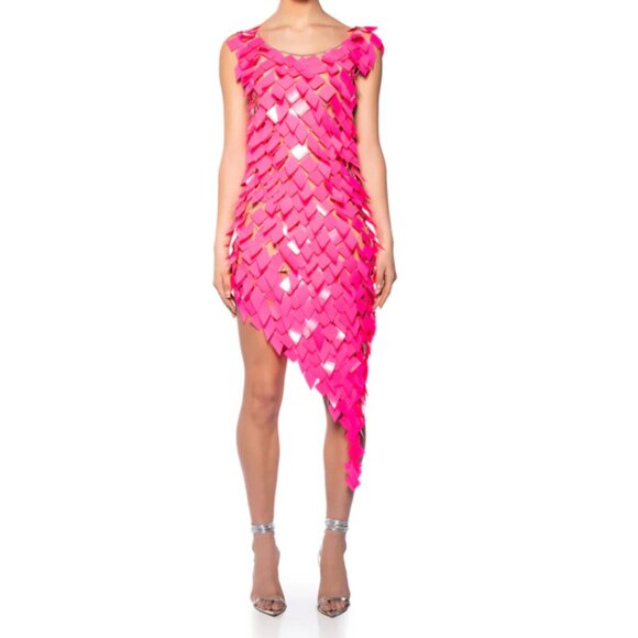 Callie Lives Stasia 3006 AKIRA Its A Hot Pink Party Sequin Chain Mini Dress Med - Picture 2 of 7
